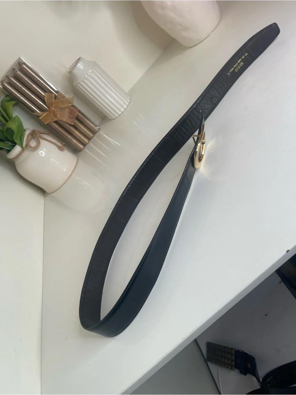Gucci Black Leather Belt with Gold G Buckle